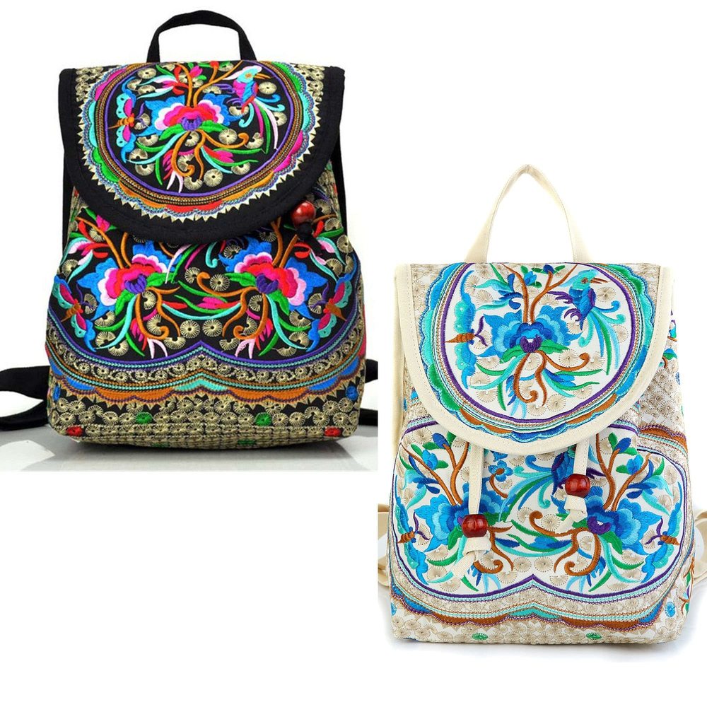 2 pcs Embroidered Backpack Purse for Women Shoulder Bag Travel Purse Daypack🙉
